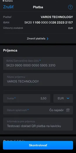 Bankova aplikacia platba - tatra - krok 1