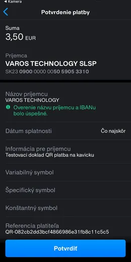 Bankova aplikacia platba - tatra - krok 2