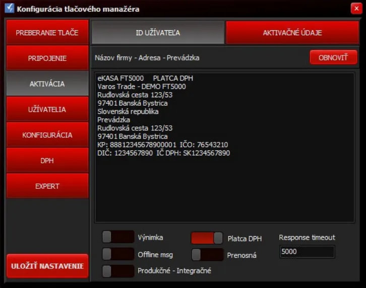 TM5000WIN ID Užívateľa