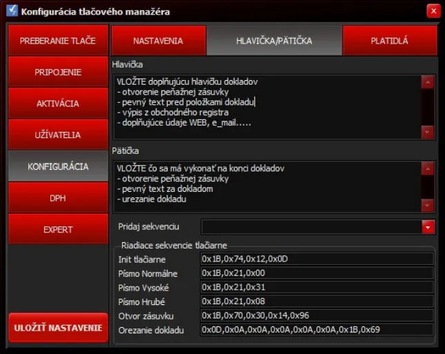 TM5000WIN Hlavička/Pätička