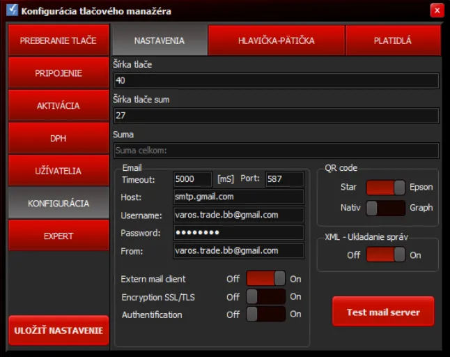 TM5000WIN Nastavenia