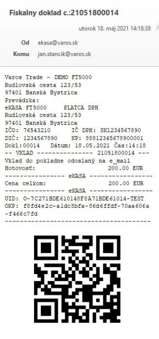 Ukážka elektronického dokladu - vklad