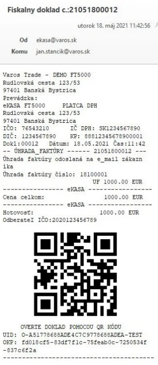 Ukážka elektronického dokladu - faktúra