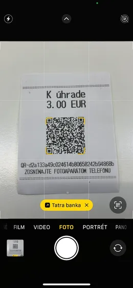 Scan QR cez fotoaparat - tatra