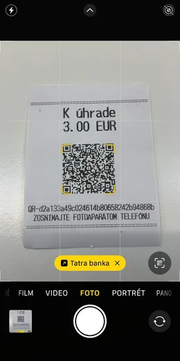 Scan QR cez fotoaparat - tatra