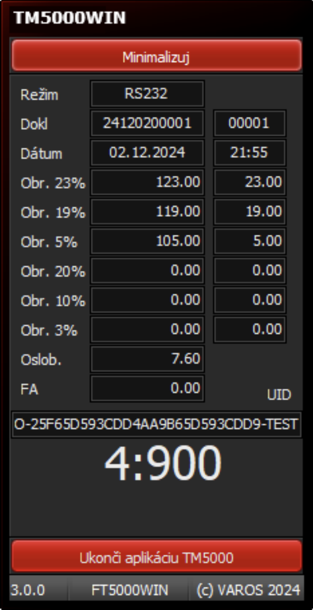 TM5000WIN Main Screen